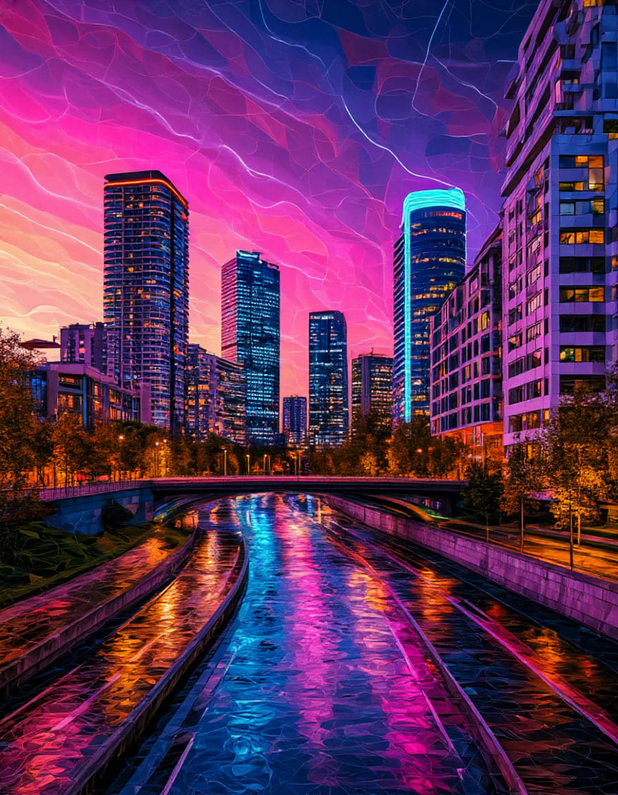 Нейросетевая картина 'Городские ритмы'